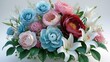 © -Quantum Pixels- - Stunning bouquet of lilies and roses with leaves on an isolated background. Creative concept for spring flowers.