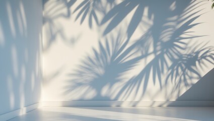 Poster - Silhouetted palm leaves cast on a white wall.