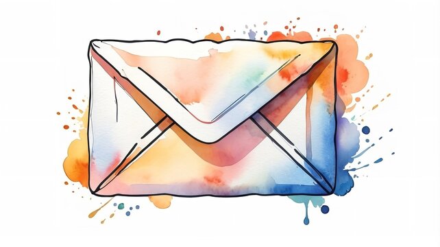 A watercolor of E-mail icon on a White Background.