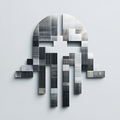 Poster - Abstract geometric assemblage in monochrome palette creating a unique figure