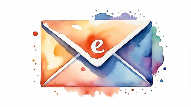 A watercolor of E-mail icon on a White Background.