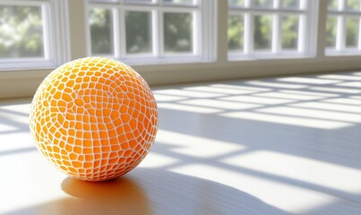 Poster - Orange sphere, textured surface, bright room, sunlight