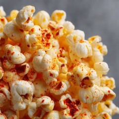 Poster - Close-up shot showcasing a cluster of seasoned popcorn, offering a tasty and appealing visual of this popular snack. Crunchy, flavorful delight!