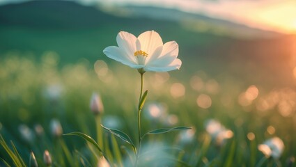 Poster - Sunset forest with wild green grass. Macro shot, shallow focus. Stunning summer nature backdrop