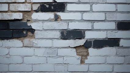 Poster - Close-up background of an aged brick wall with distressed paint