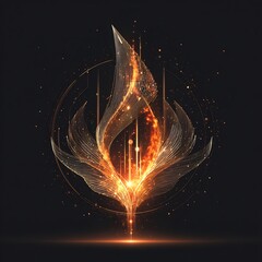 Poster - Abstract ethereal golden bloom with radiant light on dark backdrop design