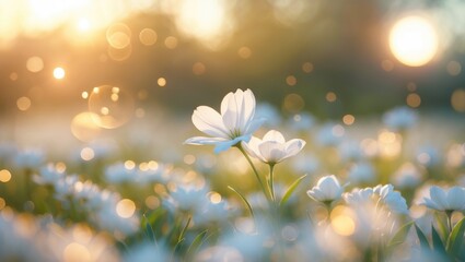 Poster - Tiny white blossom flourishing in sunlight.