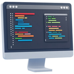 Fototapete - Computer monitor displaying code isolated on a transparent background