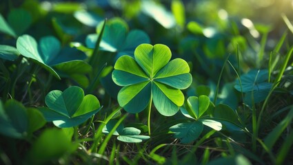 Poster - Macro photograph of a trifolium pratense leaf in a meadow setting