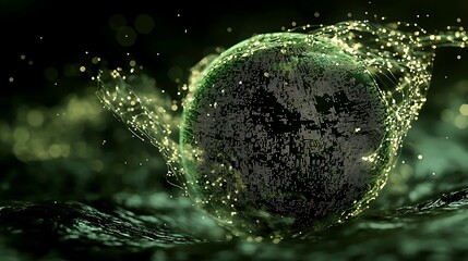 Poster - Abstract technology sphere with glowing network and fluid dark background