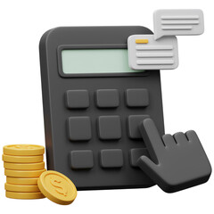 Poster - Calculator with coins and hand isolated on a transparent background