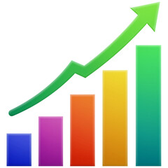 Poster - Colorful bar graph with green arrow pointing upward isolated on a transparent background