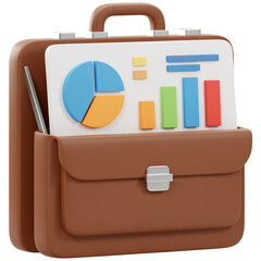 Poster - Brown briefcase with a business chart and pen isolated on a transparent background