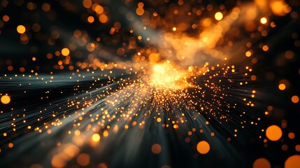 Poster - Radiant particle burst with energetic light rays on dark blurred background