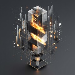 Poster - Abstract rendering with glowing geometric elements and fire simulation concept