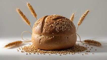 Poster - Wholemeal rye bread with pearl barley slices isolated on a white backdrop