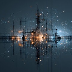Poster - Abstract city landscape depiction of interconnectedness with luminous elements