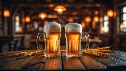 Poster - Barley backdrop with glasses of light beer