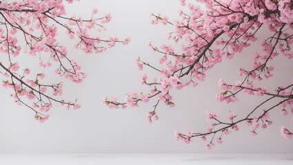 Fototapete - Isolated white background featuring seasonal blooming Sakura.