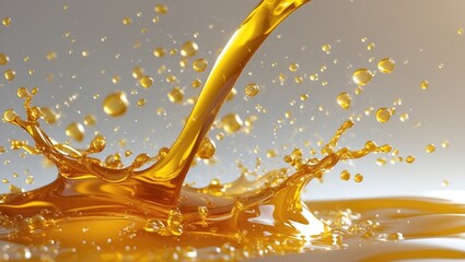 Poster - Detailed view of oil and liquid being poured with splashes.