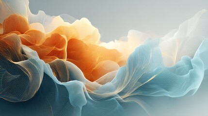Poster - Abstract wavy gradient background in pastel colors with dynamic lines and flowing shape