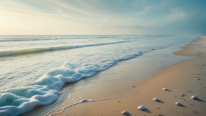 Aufkleber - Peaceful beach scene featuring sea horizon and isolated water