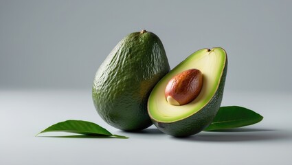 Poster - Isolated photo of avocado fruit with leaves.