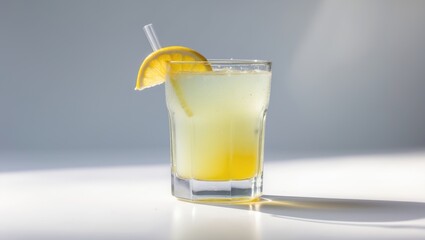 Poster - Isolated glass of juice or lemonade on a white backdrop.