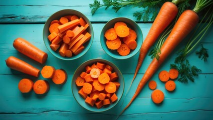 Aufkleber - Varieties of carrot cuts in bowls against a backdrop