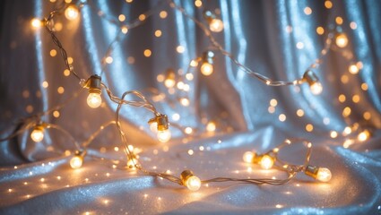 Poster - Silver and white background adorned with sparkling vintage lights.