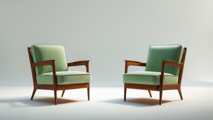 Poster - Sumptuous armchair with leather and wood arm design, furniture displayed on a neutral background