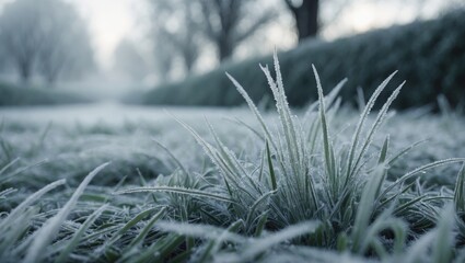 Aufkleber - Snow-Covered Grass with a Natural Background