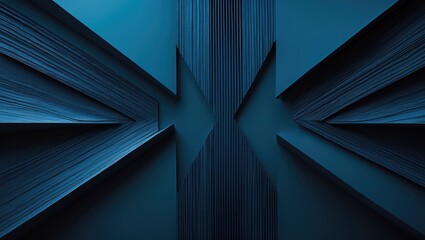 Poster - Abstract blue backdrop featuring textured stripes, natural line design of large foliage, processed in dark tones