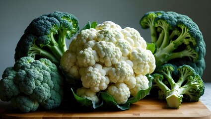 Poster - Vivid green broccoli and cauliflower as natural snack options