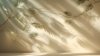 Poster - Background wall with blurred effect showcasing leaf shadows and light. Sunlit tropical branches creating texture for design and wallpaper.