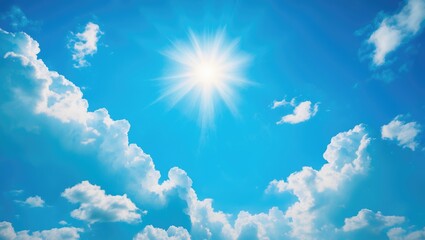 Wall Mural - sunny day with the sun illuminating a blue sky filled with clouds.