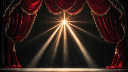 Poster - Red Curtains on the Magic Theater Stage Highlight Spotlight