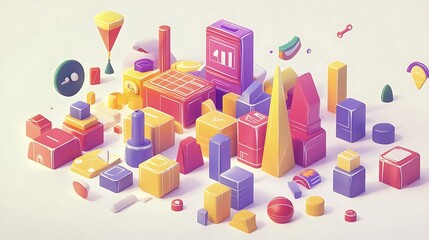 Poster - Colorful Abstract Geometric Shapes in a Digital 3D Environment