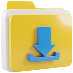 Fototapete - Yellow folder with blue download arrow isolated on a transparent background