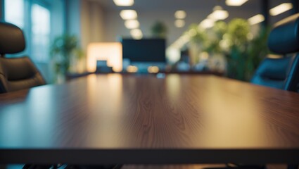 Poster - Blank wooden tabletop with a beautiful blurred abstract backdrop