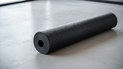 Aufkleber - Floor with an unrolled black yoga mat