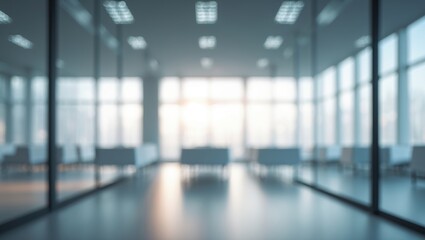 Poster - Bright and blurry business hall with modern building interior