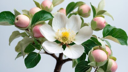 Fototapete - Isolated apple tree flowers against white backdrop