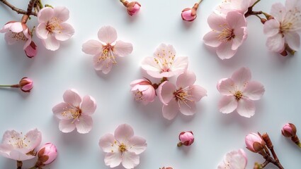 Poster - White background featuring isolated light pink flowers.