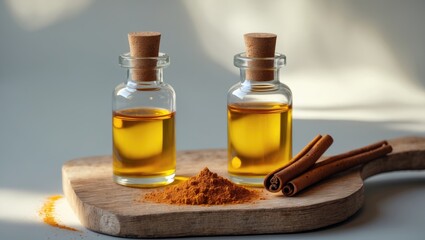 Poster - Containers of essential oil on a bright backdrop