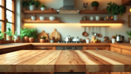 Poster - Charming wooden table in a cozy kitchen setting with a natural wood finish and grain patterns.