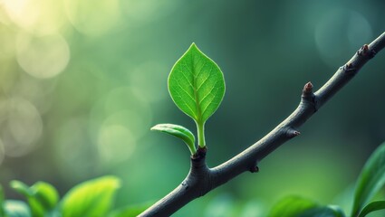 Poster - Small Green Leaf Bud Emerging from Branch