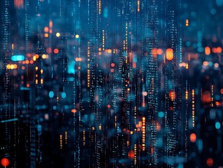 Poster - Digital Metropolis: A futuristic cityscape shimmering with data streams and light trails