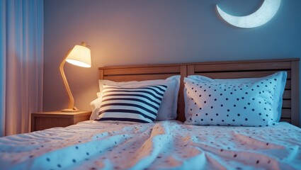 Poster - Adorable white bedroom design with a lamp and wooden accents