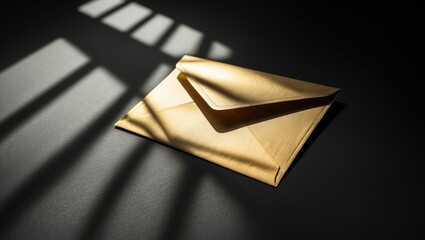 Poster - Mockup of a golden business card with an invitation on surface illuminated by shadows and sunlight